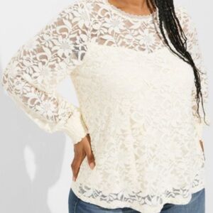 Torrid Ivory Romantic Mesh and Lace Victorian Feminine Top